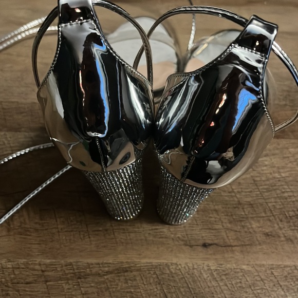 Metallic Lace Up Heels With Rhinestone Back - Picture 3 of 3